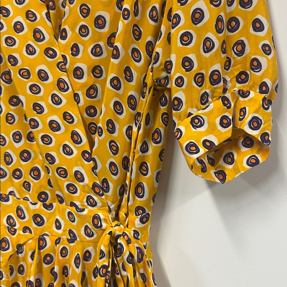 Moschino Yellow and Purple Patterned Silk Dress 6 - Picture 3 of 6